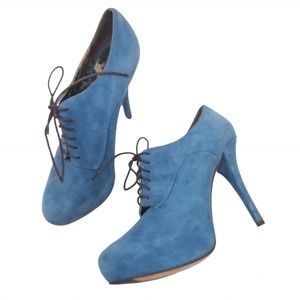 Dolce Gabbana Womens Booties Blue Suede Leather Oxford Lace Up Stiletto 39.5 9.5